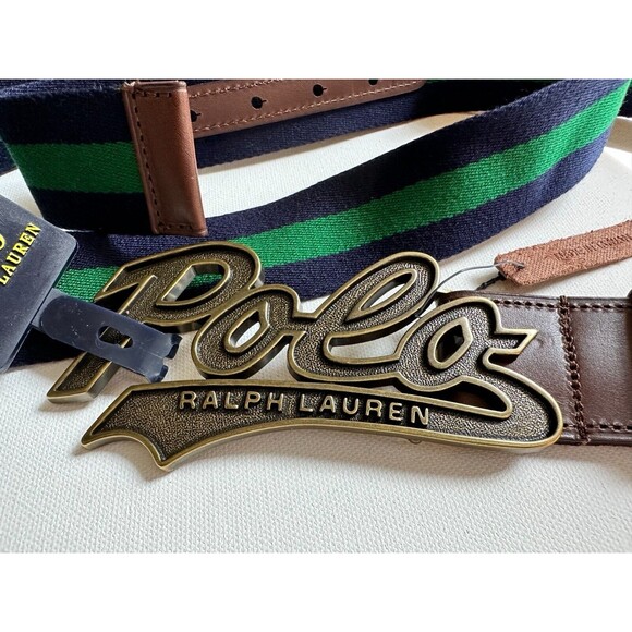 New Polo Ralph Lauren MEN'S BELT 32 36 38 42 Big Buckle Spellout Logo